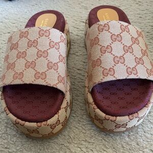 Burgundy Platform Gucci Slides